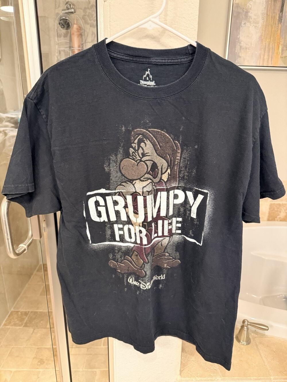 Disney Grumpy For Life Shirt Mens Large Black Distressed Disneyland Graphic Tee